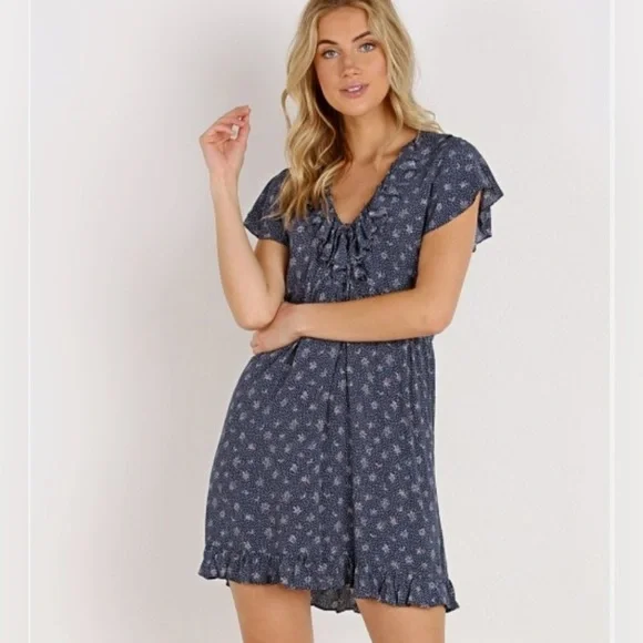 Auguste the Label JASMINE SUNDAY NAVY POLKA DOT & FLORAL FRILL MINI Dress - Picture 1 of 7